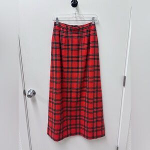 Vintage Pendleton Red-Orange Tartan Wool Maxi Skirt